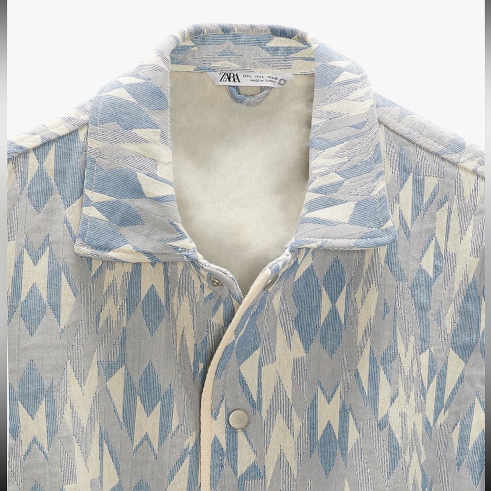 ZARA Men's Blue Patterned Jacket - Picture 4 of 16